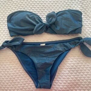 Blue Strapless Bikini Set
